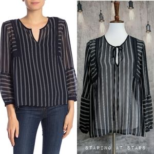 Anthropologie Staring at Stars striped semisheer blouse, top, blue, size Large